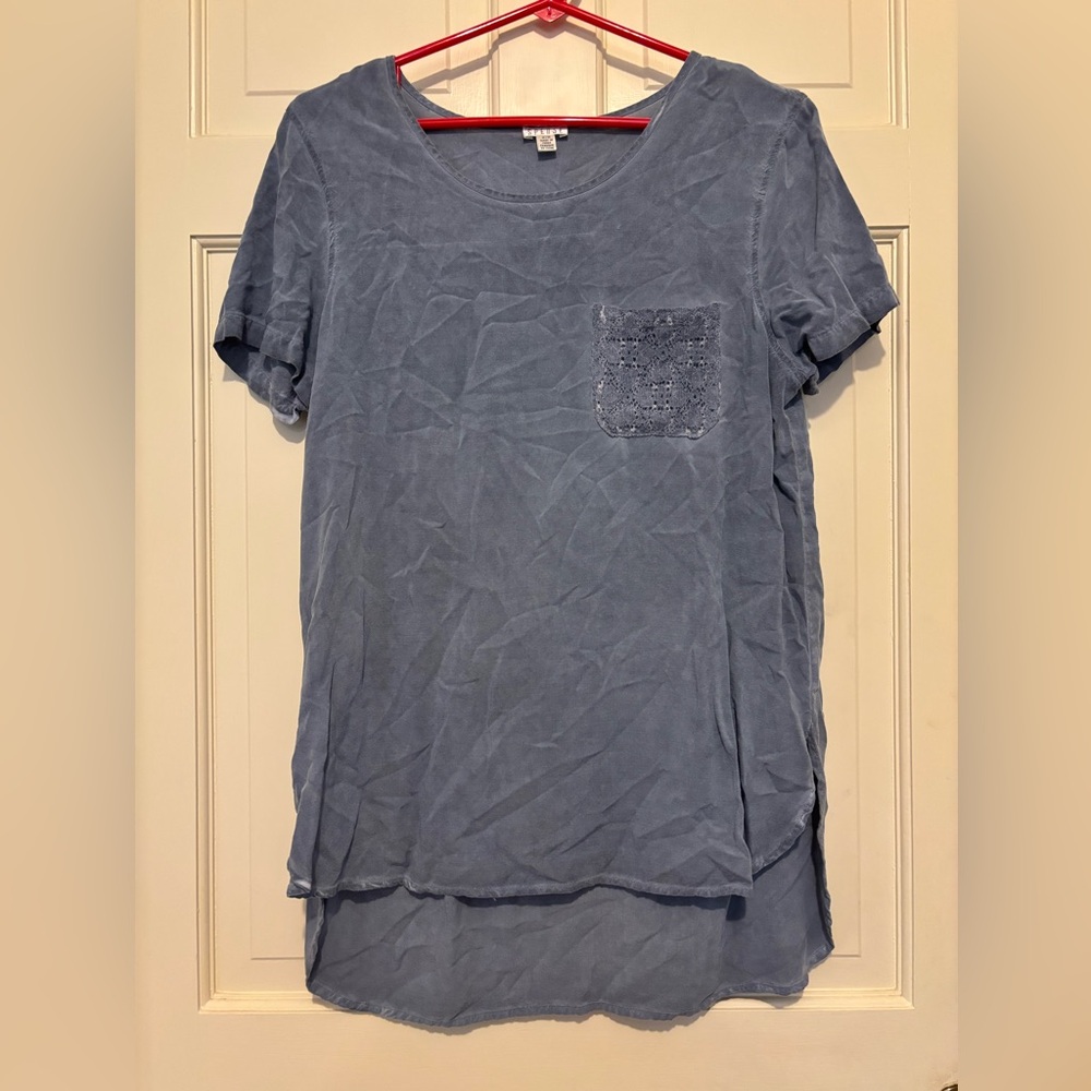 Spense women’s Short Sleeve pocket tee high low blouse shirt party travel